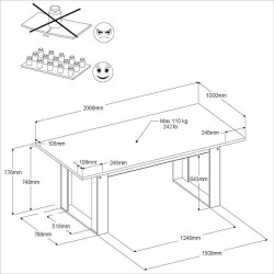 Table a manger rectangulaire CESAR - Décor Noir et Chene gris - 6 personnes - Style industriel - L 200 x P 78 x H 100 cm - PARI