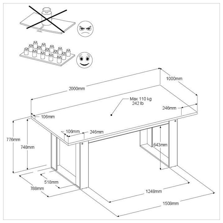Table a manger rectangulaire CESAR - Décor Noir et Chene gris - 6 per