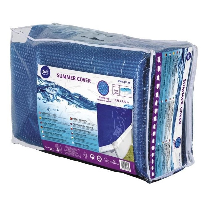 GRE - Bâche été a bulles de 180 µ pour piscine ovale de 7,30m x 3,