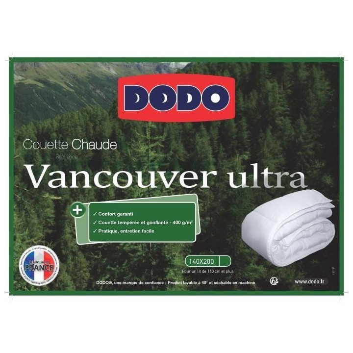 Couette VANCOUVER DODO - 140x200 cm - Ultra - Fabriqué en France