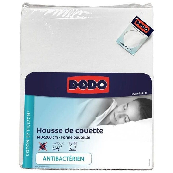 Housse de couette DODO - 140x200 cm - Coton - Antibactérien - Blanc -