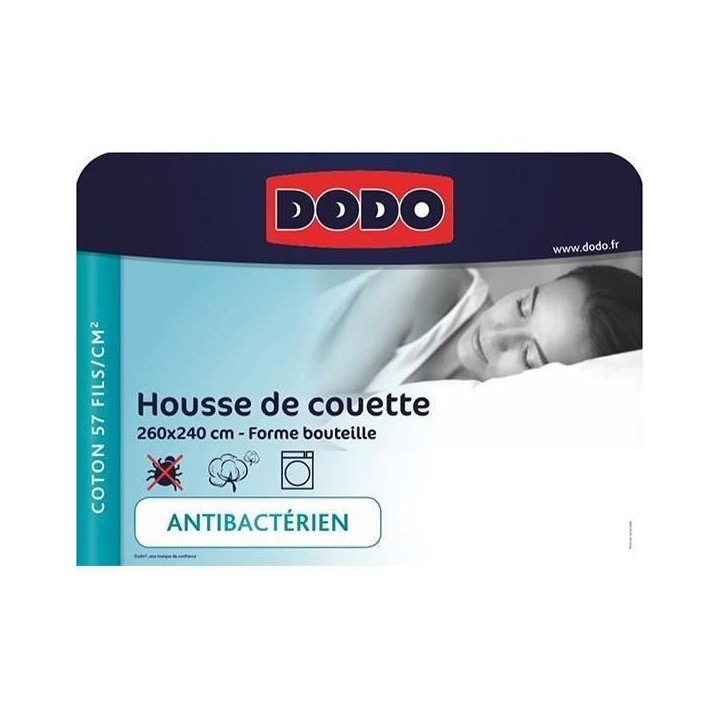 Housse de couette DODO - 260x240 cm - Coton - Antibactérien - Blanc -