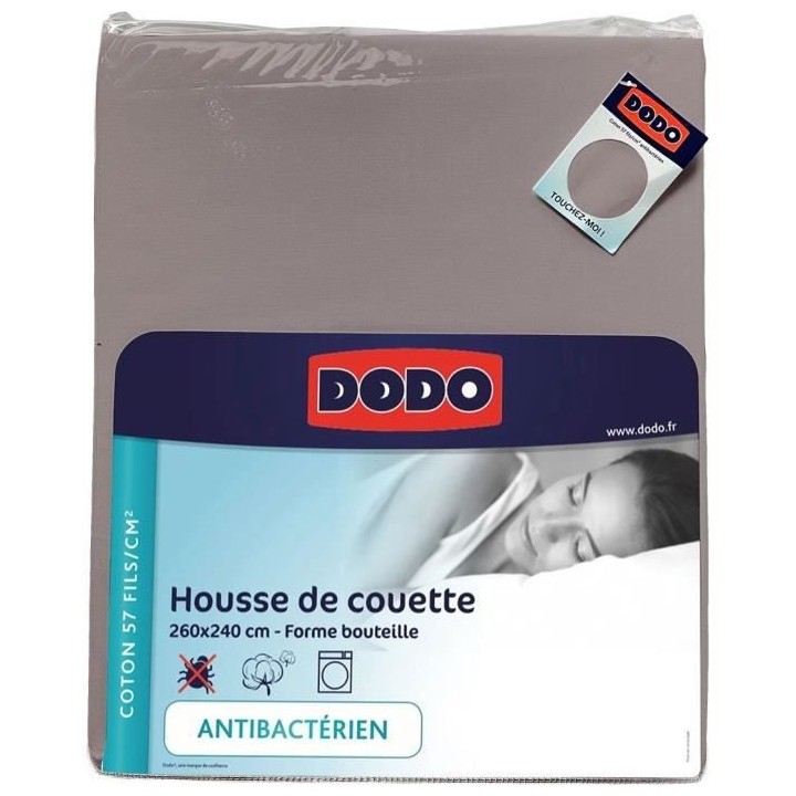 Housse de couette DODO - 260x240 cm - Coton - Antibactérien - Taupe -