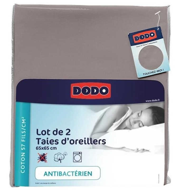 Taie d'oreiller carrée DODO - Coton - 65x65 cm - Taupe - Fabriqué en