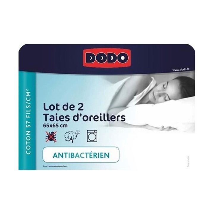 Lot de 2 taies d'oreiller carrées DODO - 65x65 cm - Blanc - Fabriqué