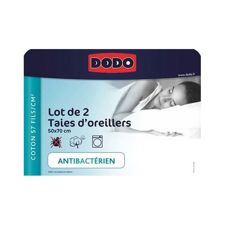 Lot de 2 taies d'oreiller rectangulaires DODO - 50x70 cm - Blanc - Fab