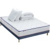 CONFORT DESIGN Pack complet Matelas 594 Ressorts + Sommier Bleu denim + Couette + 2 Oreillers 140x190cm CHANTILLY