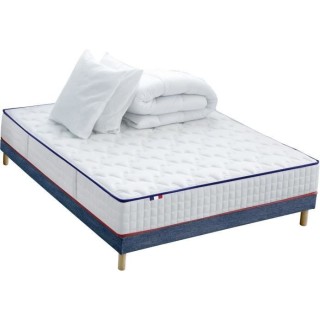 CONFORT DESIGN Pack complet Matelas 700 Ressorts + Sommier Bleu denim