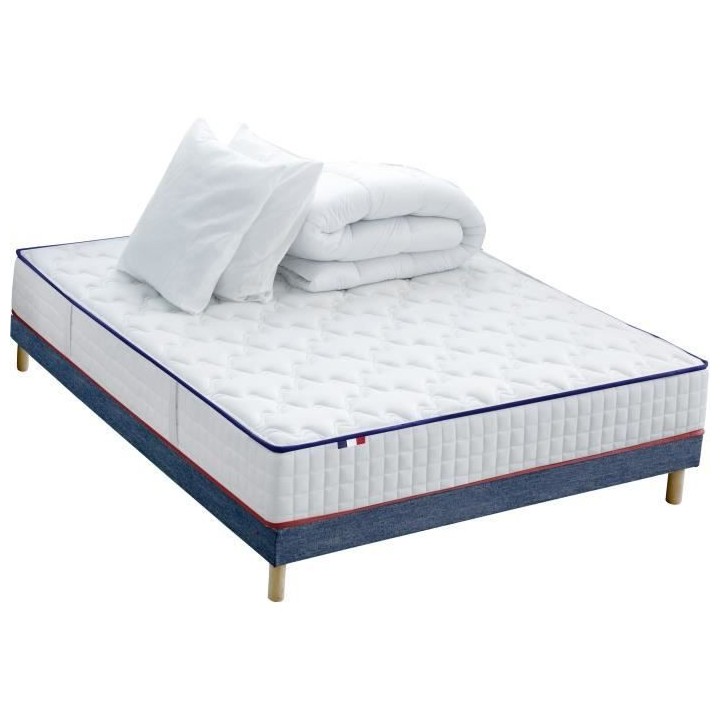 CONFORT DESIGN Pack complet Matelas 700 Ressorts + Sommier Bleu denim