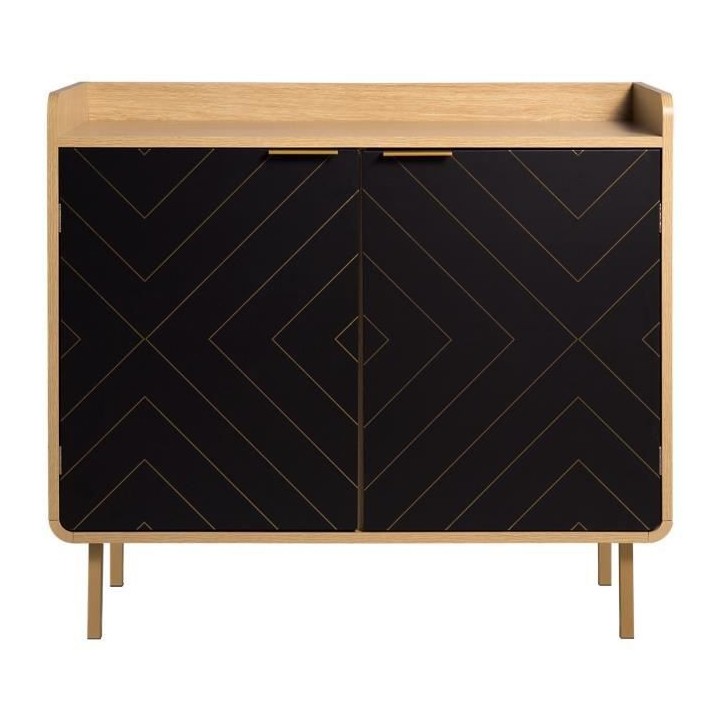 Buffet LINE - imitation bois et imprimé - 2 portes - L 90 x P 40 x H