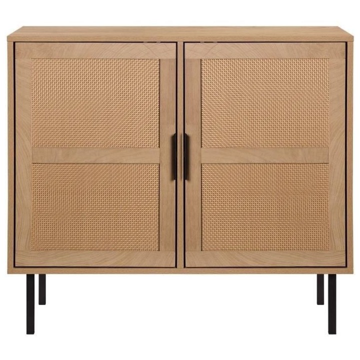 Petit buffet 2 portes - en rotin et pietement en métal - L 90 x P 40