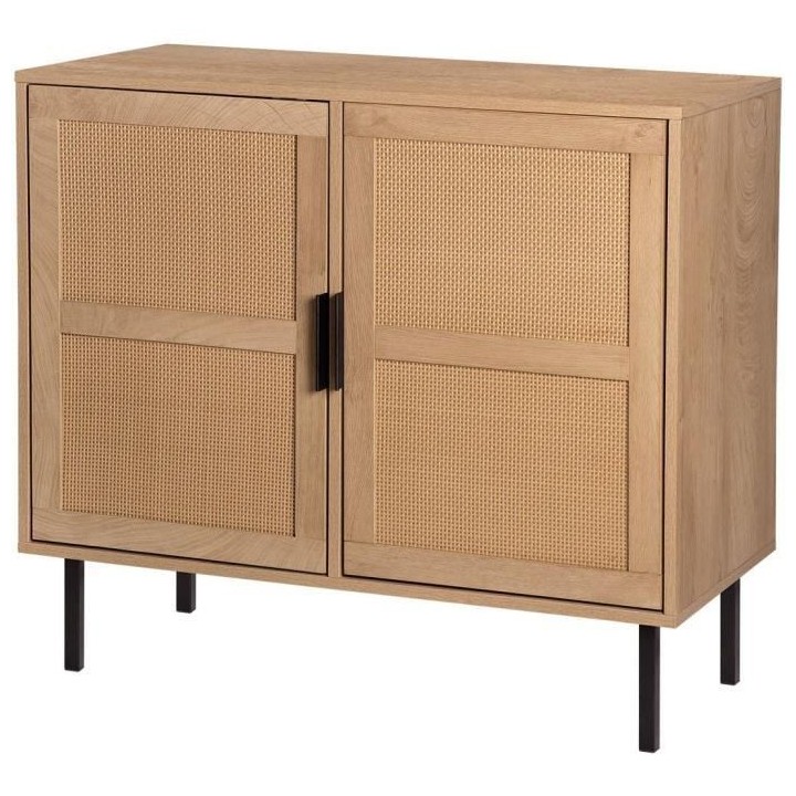 Petit buffet 2 portes - en rotin et pietement en métal - L 90 x P 40