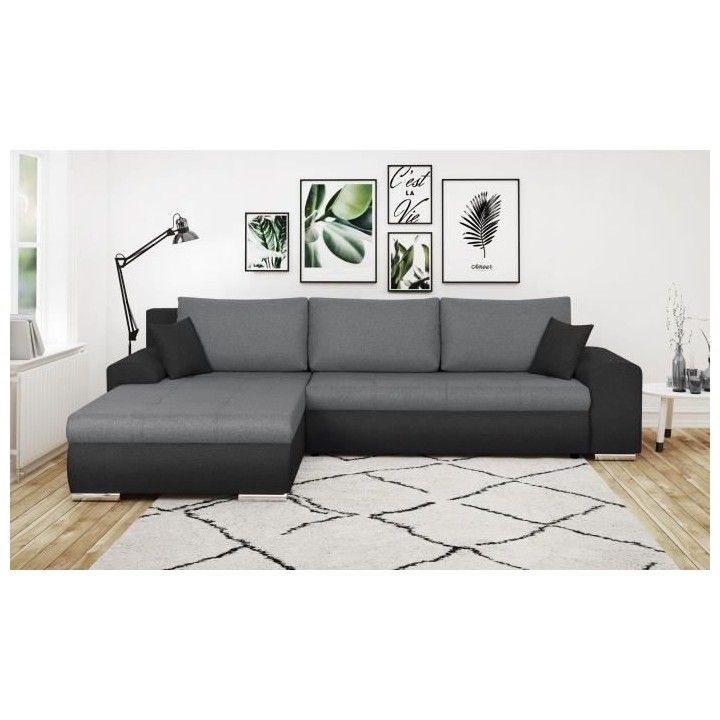 Canapé d'angle convertible et réversible 5 places INDIAN - Tissu gri