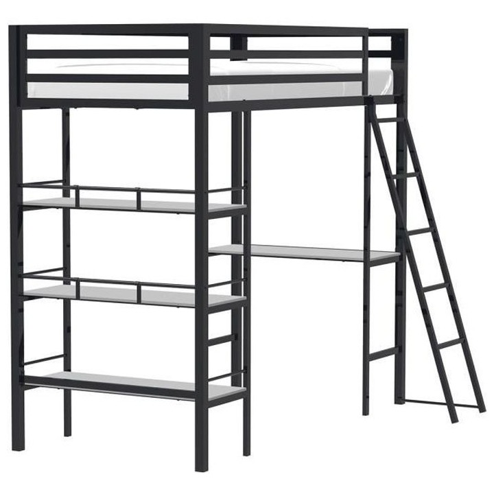 Lit mezzanine avec rangements et bureau intégré - 90 x 190 cm - Noir