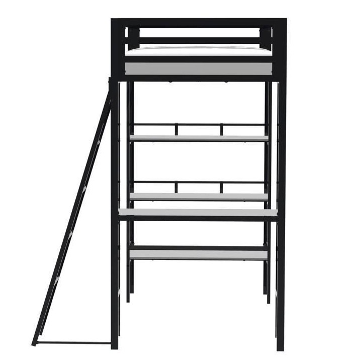 Lit mezzanine avec rangements et bureau intégré - 90 x 190 cm - Noir