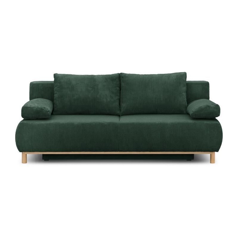 Banquette convertible 3 places MIKA - Velours côtelé Vert foret - Coffre de rangement - L 192 x H 84 x P 93 cm