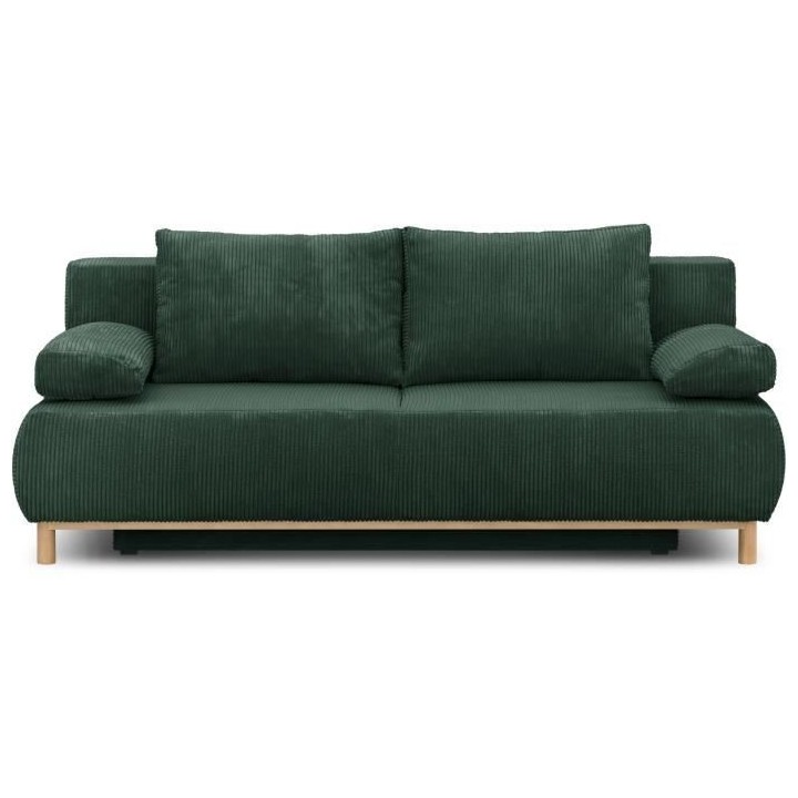 Banquette convertible 3 places MIKA - Velours côtelé Vert foret - Co