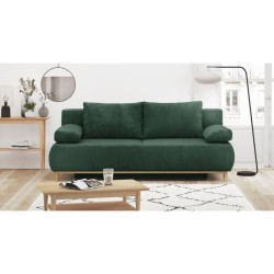 Banquette convertible 3 places MIKA - Velours côtelé Vert foret - Coffre de rangement - L 192 x H 84 x P 93 cm