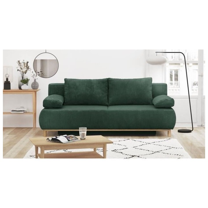 Banquette convertible 3 places MIKA - Velours côtelé Vert foret - Co