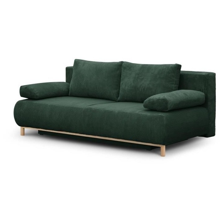 Banquette convertible 3 places MIKA - Velours côtelé Vert foret - Co