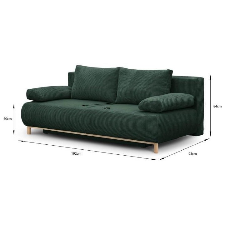 Banquette convertible 3 places MIKA - Velours côtelé Vert foret - Co