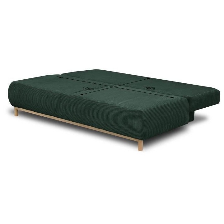 Banquette convertible 3 places MIKA - Velours côtelé Vert foret - Co