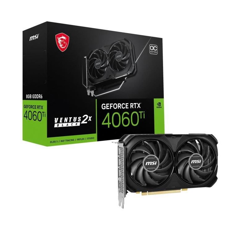 MSI - Nvidia - Carte Graphique - RTX 4060 Ti VENTUS 2X BLACK OC - 8Go