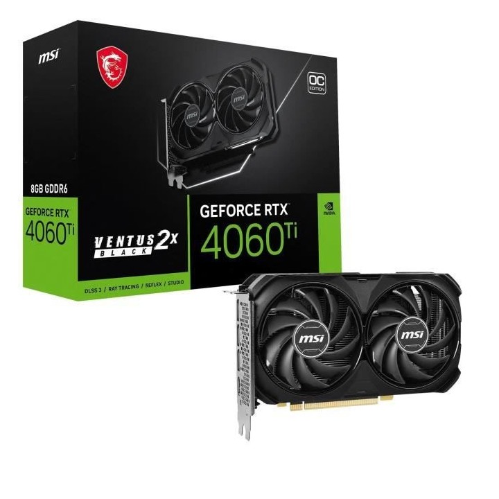 MSI - Nvidia - Carte Graphique - RTX 4060 Ti VENTUS 2X BLACK OC - 8Go