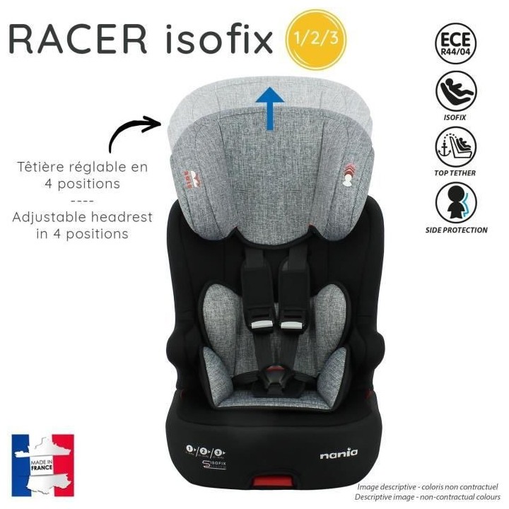 Siege auto NANIA RACER - Isofix - Groupe 1/2/3 (9-36Kg) - Tetiere rég