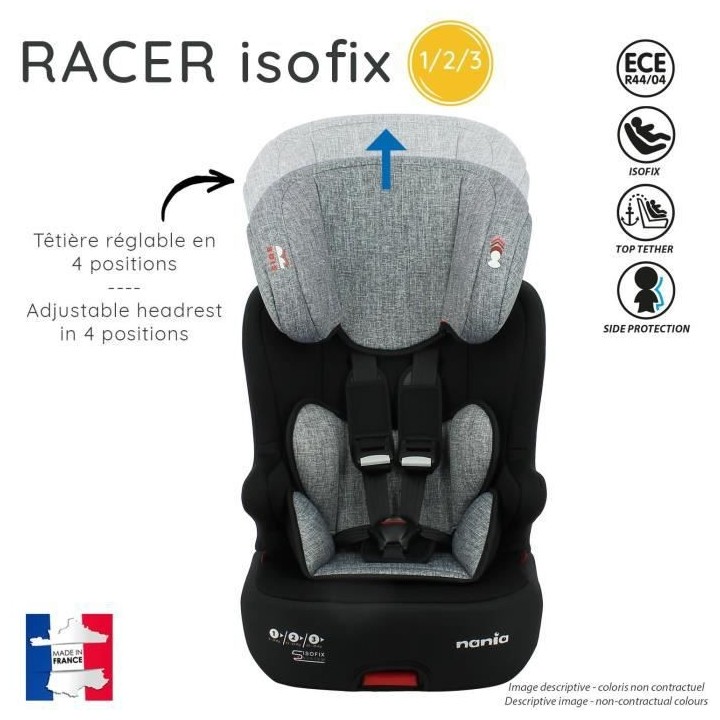 Siege auto NANIA RACER - Isofix - Groupe 1/2/3 (9-36Kg) - Tetiere rég