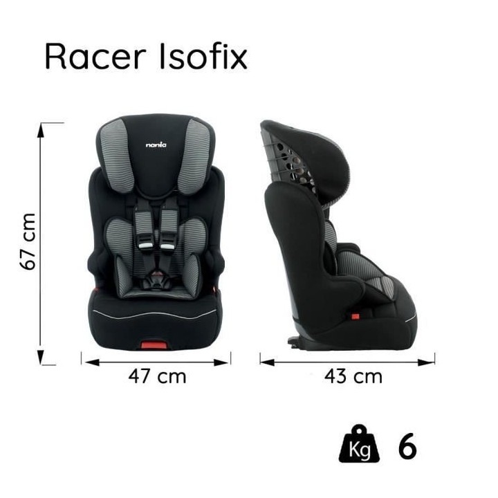 Siege auto NANIA RACER - Isofix - Groupe 1/2/3 (9-36Kg) - Tetiere rég