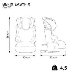 Rehausseur NANIA BEFIX - Isofix - Groupe 2/3 (15-36Kg) - Avec dossier -Tetiere réglable en hauteur -Access rouge -Fabriqué en