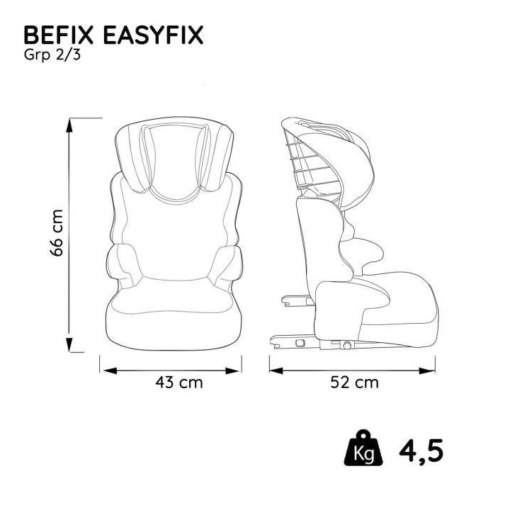 Rehausseur NANIA BEFIX - Isofix - Groupe 2/3 (15-36Kg) - Avec dossier