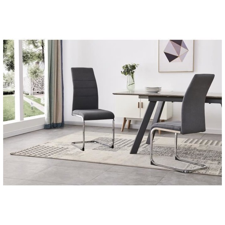 JANE Lot de 4 chaises - Tissu gris - Pied chromé - L 42 x P 56 x H 99