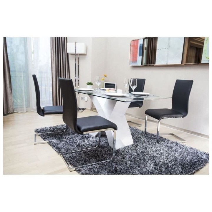 LEA Lot de 2 chaises de salle a manger - Simili noir - Contemporain -