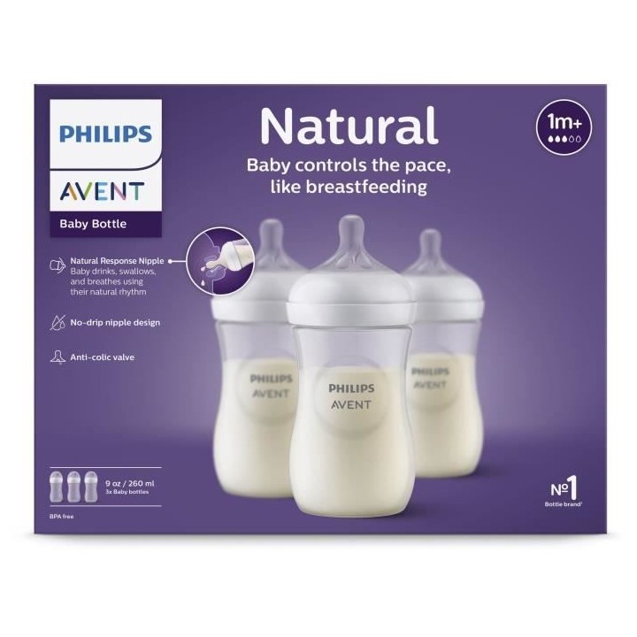 Lot de 3 Biberons Natural 3.0 PHILIPS AVENT SCY903/03 - 260 ml