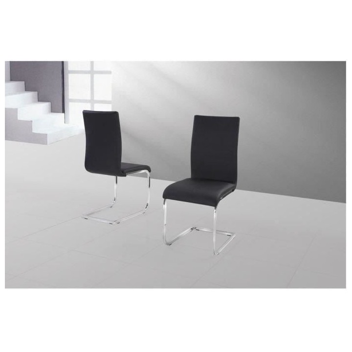 LEA Lot de 2 chaises de salle a manger - Simili noir - Contemporain -