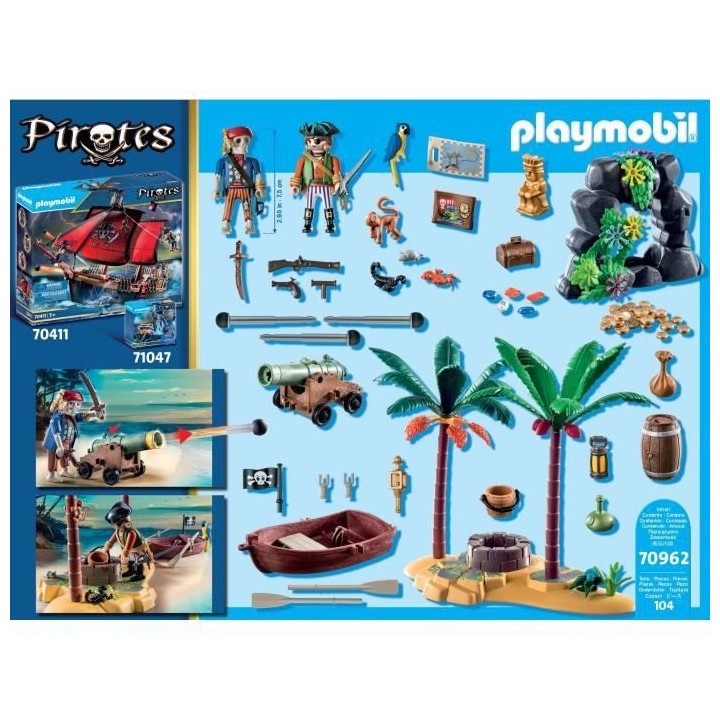 PLAYMOBIL - 70962 - Pirate - Ilôt des pirates - Aventure île au tré