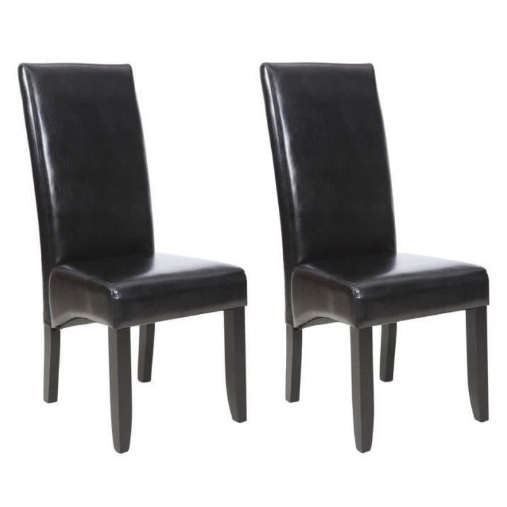 CUBA Lot de 2 chaises de salle a manger - Simili noir- Style contempor