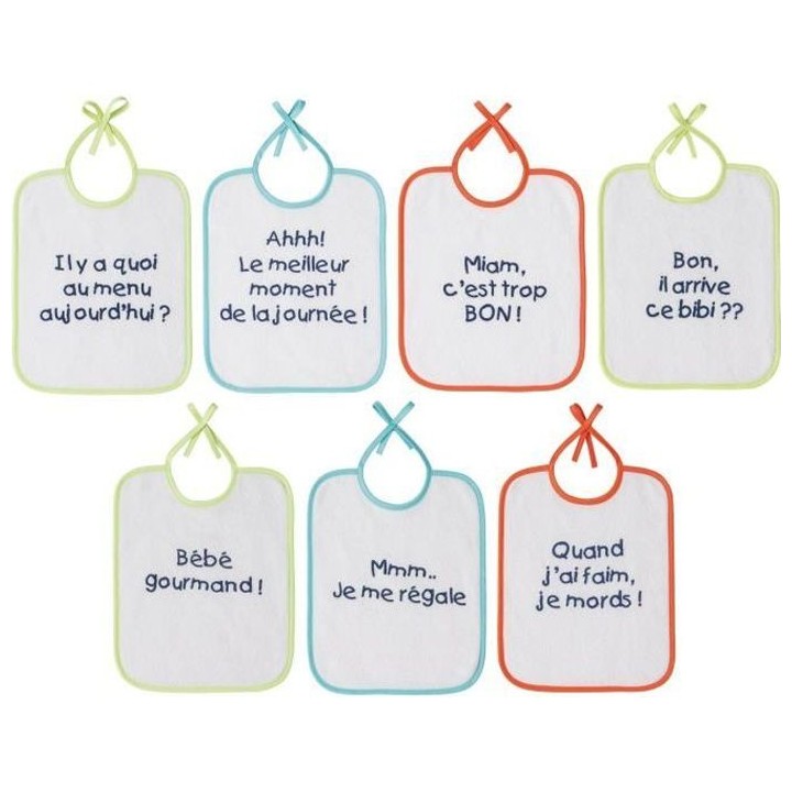 BABYCALIN Lot de 7 bavoirs Naissance Message impression - 20 x 25 cm