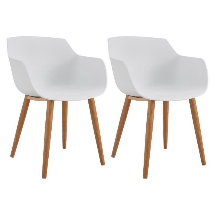 THEA Lot de 2 chaises de salle a manger - Style scandinave - Blanc - L