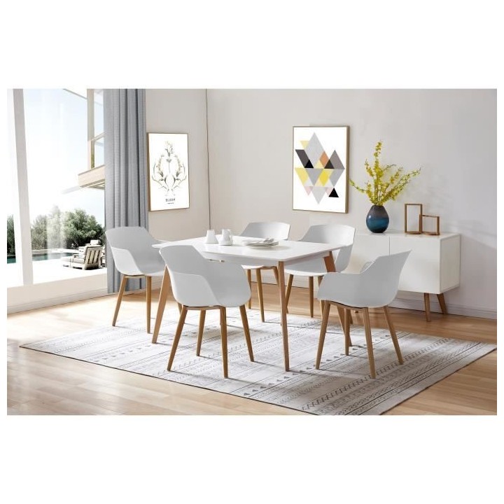 THEA Lot de 2 chaises de salle a manger - Style scandinave - Blanc - L