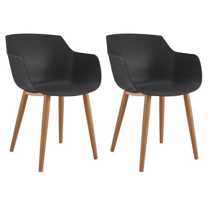 THEA Lot de 2 chaises de salle a manger - Style scandinave - Noir - L
