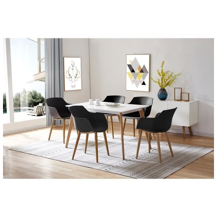 THEA Lot de 2 chaises de salle a manger - Style scandinave - Noir - L