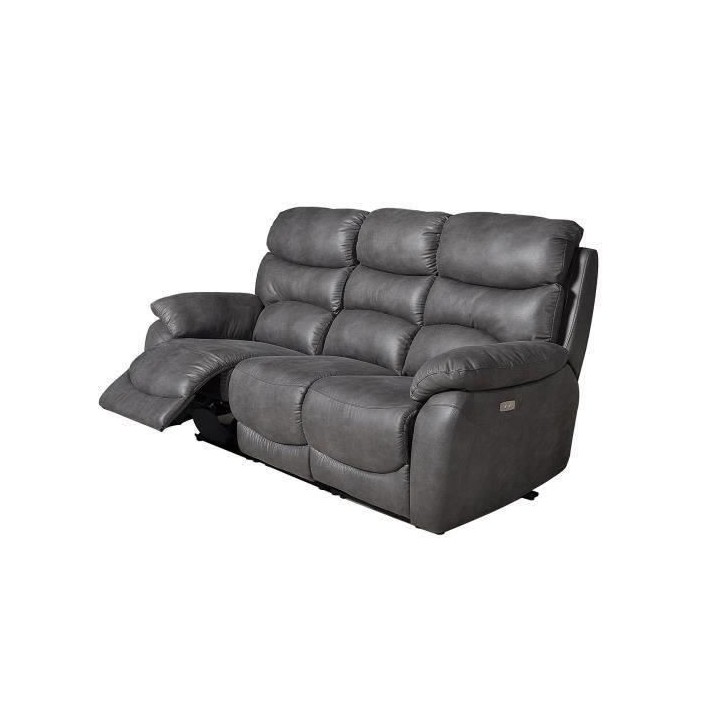 Canapé 3 places relaxation électrique - Tissu gris - L 204 x P 92 x
