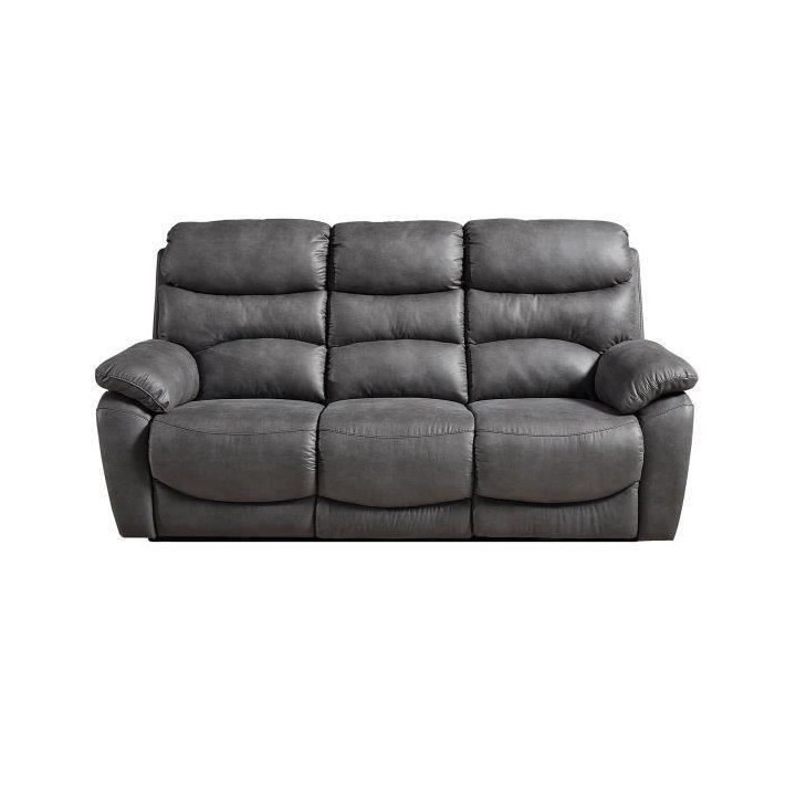 Canapé 3 places relaxation électrique - Tissu gris - L 204 x P 92 x