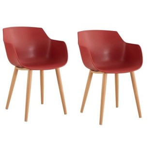 THEA Lot de 2 chaises de salle a manger - Style scandinave - Rouge ter