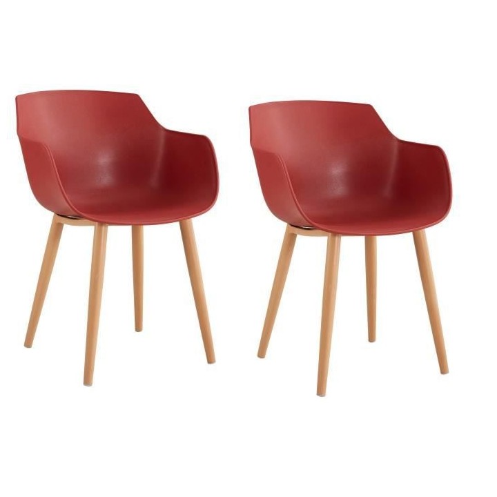THEA Lot de 2 chaises de salle a manger - Style scandinave - Rouge ter