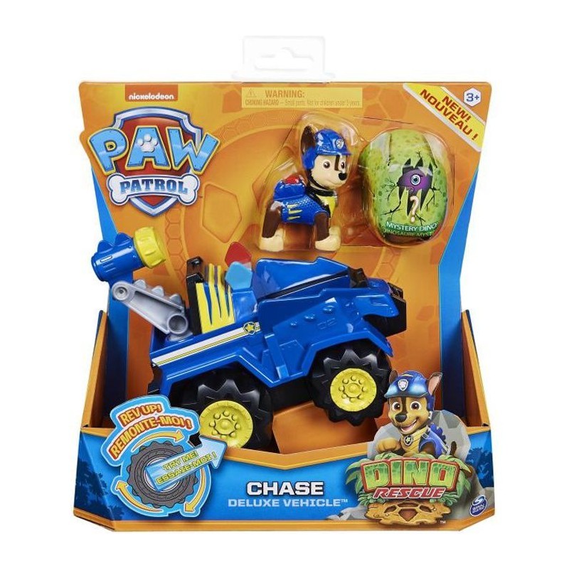 PAT PATROUILLE - VEHICULE + FIGURINE DELUXE CHASE DINO RESCUE Paw Patrol - 6059512 - Voiture a remonter Jeu Jouet Enfant 3 ans