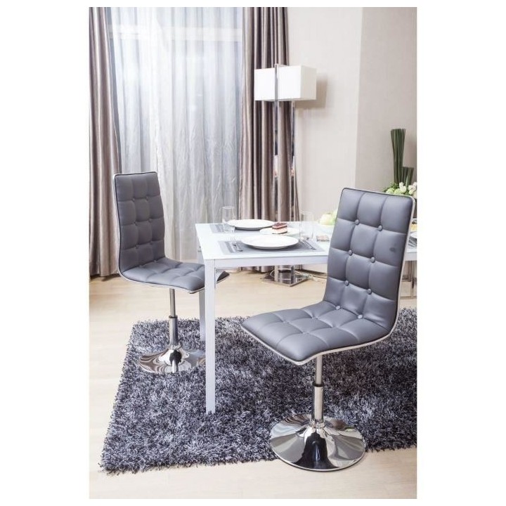 LEAF Lot de 2 chaises de salle a manger - Simili gris - Contemporain -